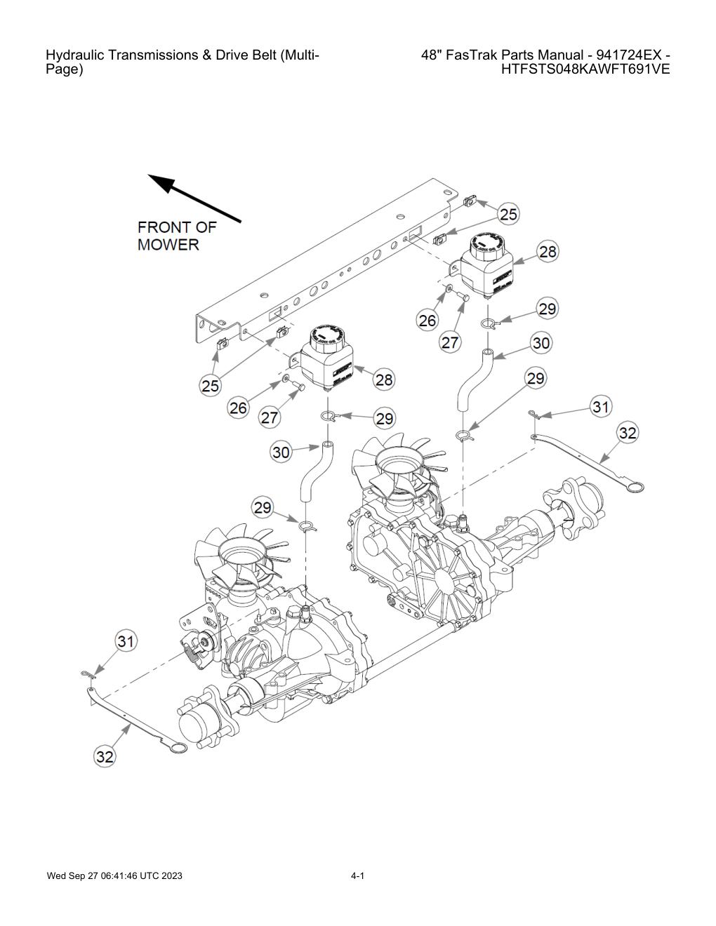 48" FasTrak Parts Manual - 941724EX - HTFSTS048KAWFT691VE - Hydraulic Transmissions & Drive Belt (Multi- diagram
