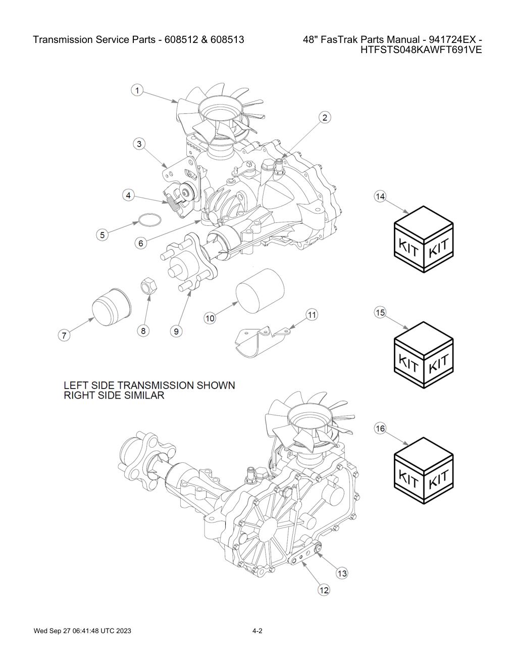 48" FasTrak Parts Manual - 941724EX - HTFSTS048KAWFT691VE - Transmission Service Parts - 608512 & 608513 diagram