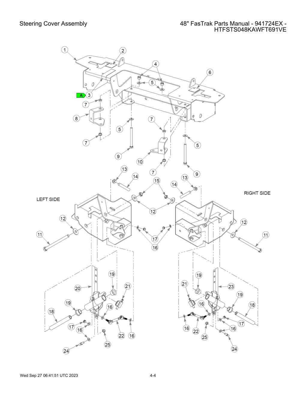 48" FasTrak Parts Manual - 941724EX - HTFSTS048KAWFT691VE - Steering Cover Assembly diagram