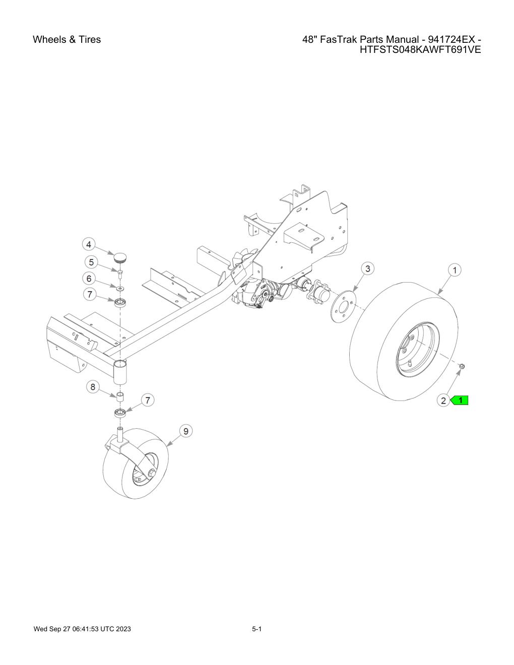 48" FasTrak Parts Manual - 941724EX - HTFSTS048KAWFT691VE - Wheels & Tires diagram