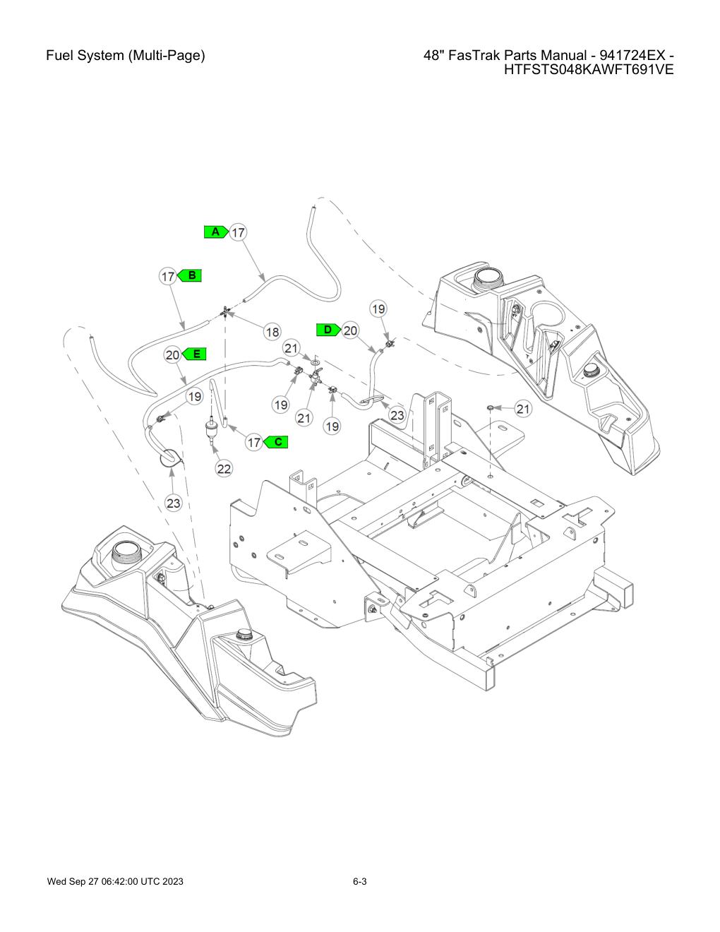 48" FasTrak Parts Manual - 941724EX - HTFSTS048KAWFT691VE - Fuel System (Multi-Page) diagram
