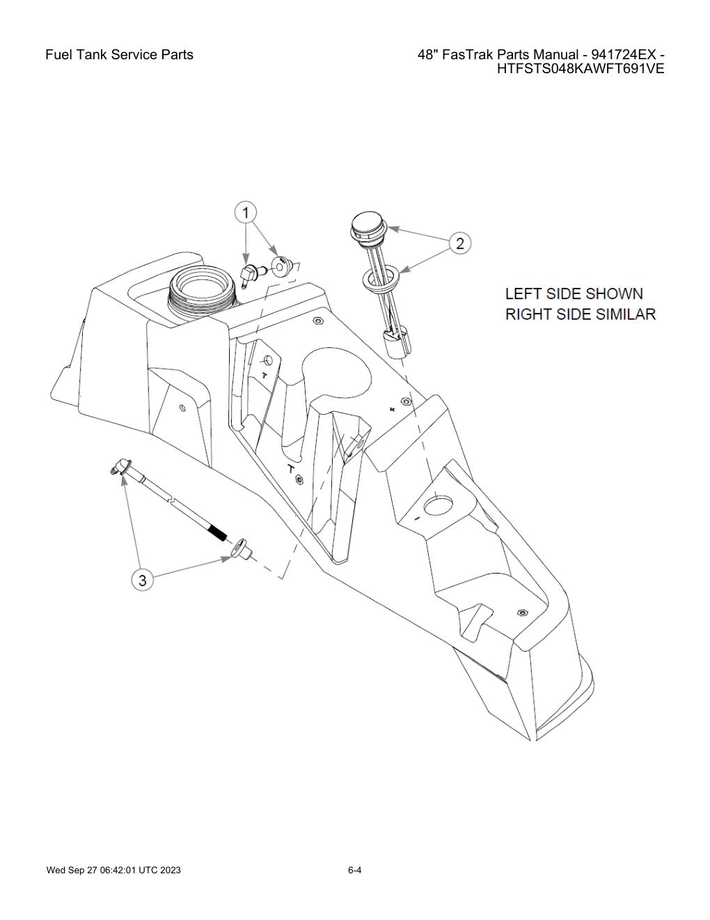48" FasTrak Parts Manual - 941724EX - HTFSTS048KAWFT691VE - Fuel Tank Service Parts diagram