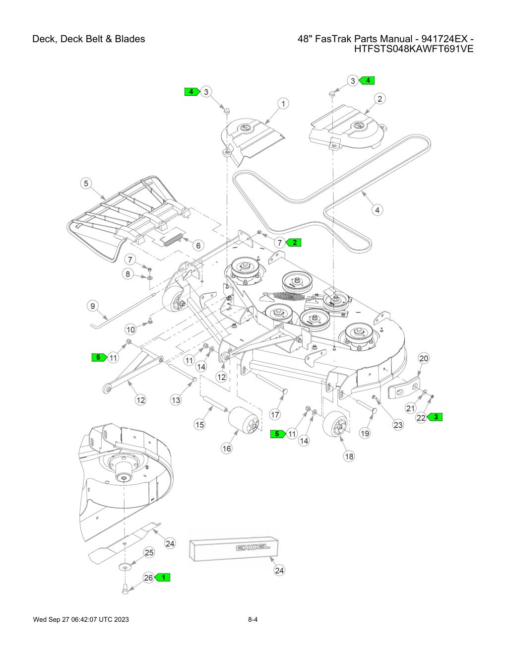 48" FasTrak Parts Manual - 941724EX - HTFSTS048KAWFT691VE - Deck, Deck Belt & Blades diagram
