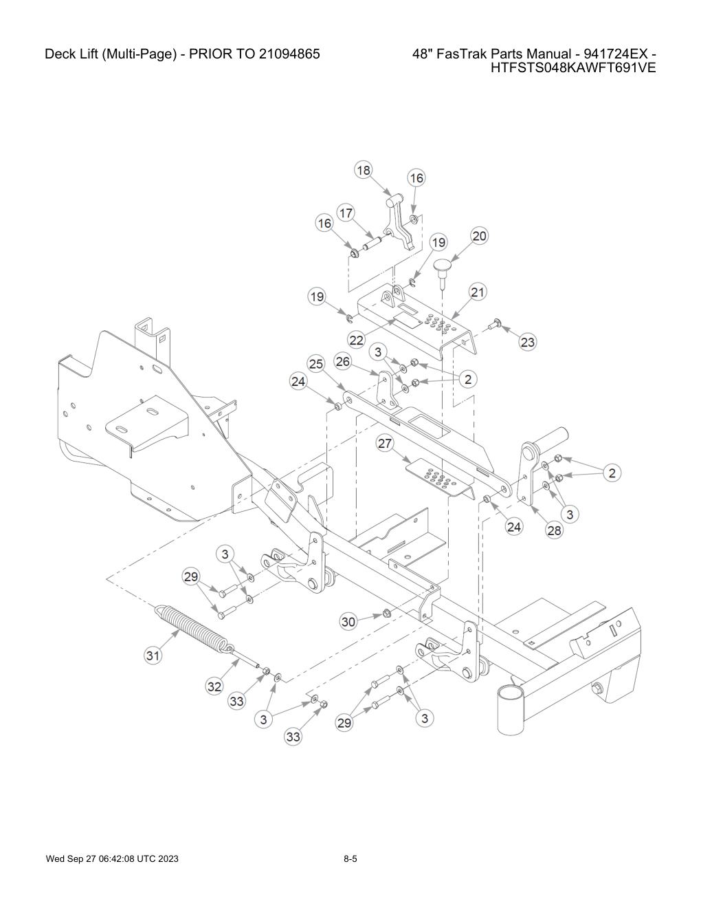 48" FasTrak Parts Manual - 941724EX - HTFSTS048KAWFT691VE - Deck Lift (Multi-Page) - PRIOR TO 21094865 diagram