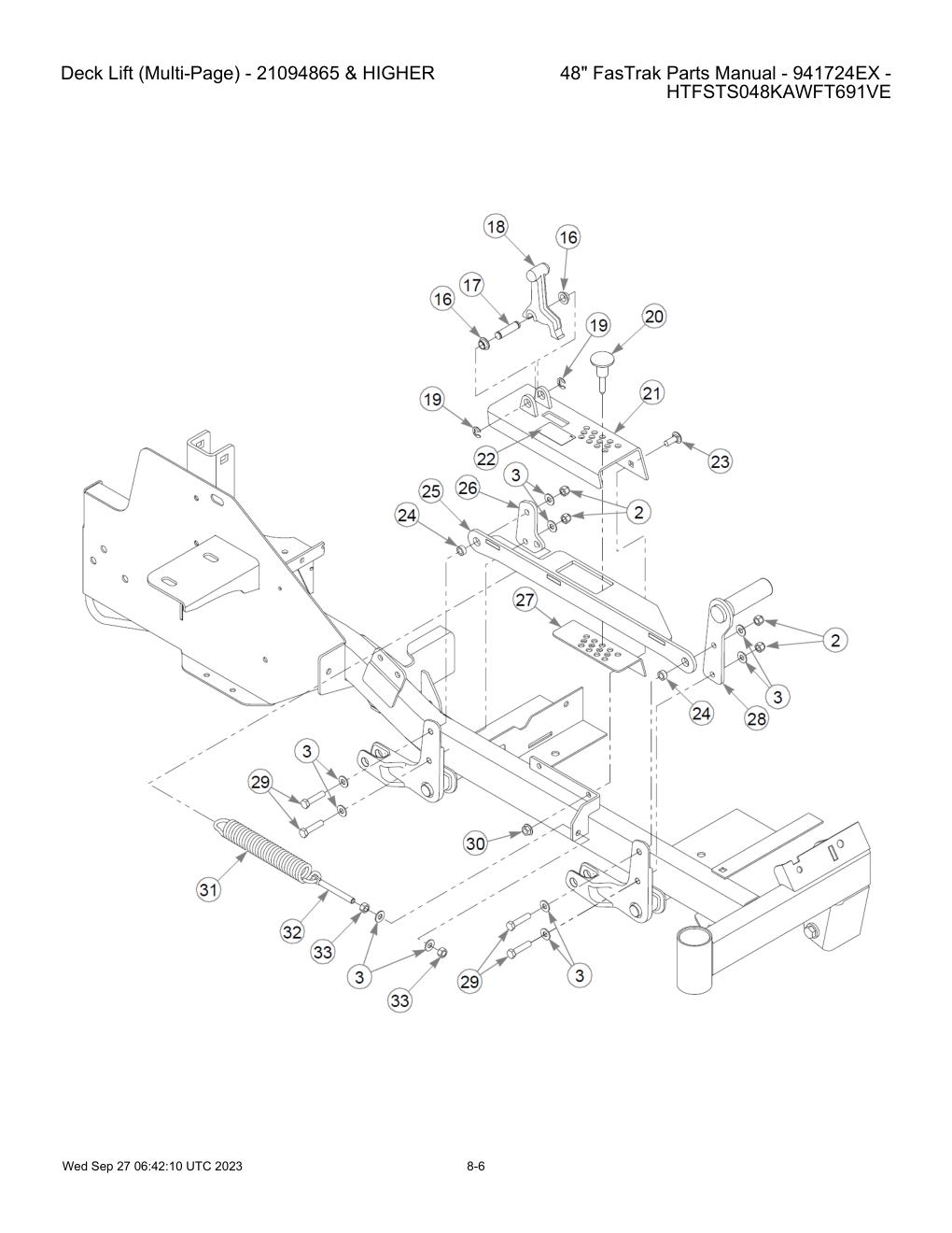 48" FasTrak Parts Manual - 941724EX - HTFSTS048KAWFT691VE - Deck Lift (Multi-Page) - 21094865 & HIGHER diagram