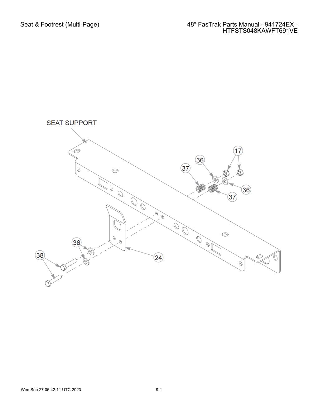 48" FasTrak Parts Manual - 941724EX - HTFSTS048KAWFT691VE - Seat & Footrest (Multi-Page) diagram