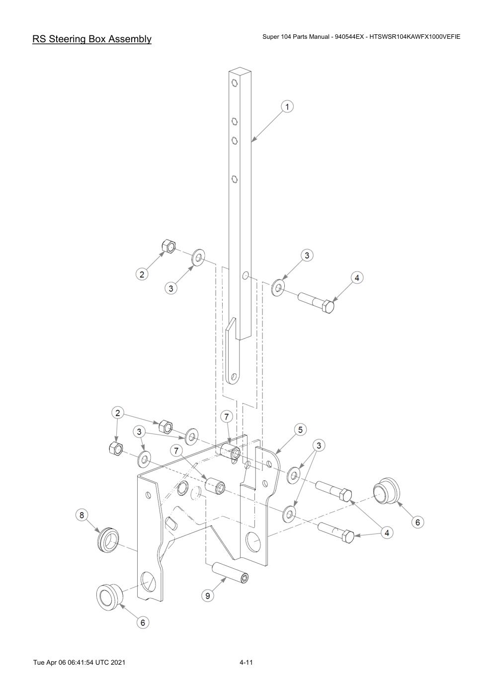 Super 104 Parts Manual - 940544EX - HTSWSR104KAWFX1000VEFIE - RS Steering Box Assembly diagram
