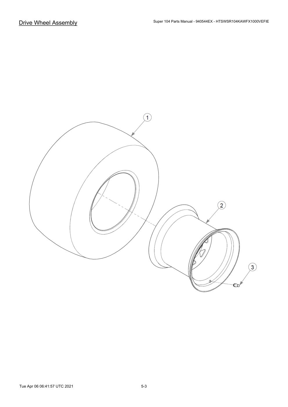 Super 104 Parts Manual - 940544EX - HTSWSR104KAWFX1000VEFIE - Drive Wheel Assembly diagram