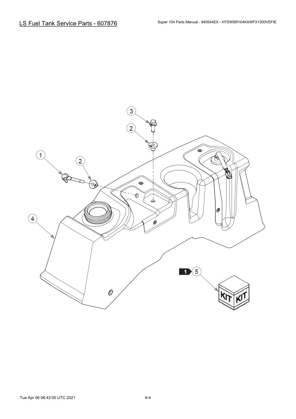 Super 104 Parts Manual - 940544EX - HTSWSR104KAWFX1000VEFIE - LS Fuel Tank Service Parts - 607876 diagram