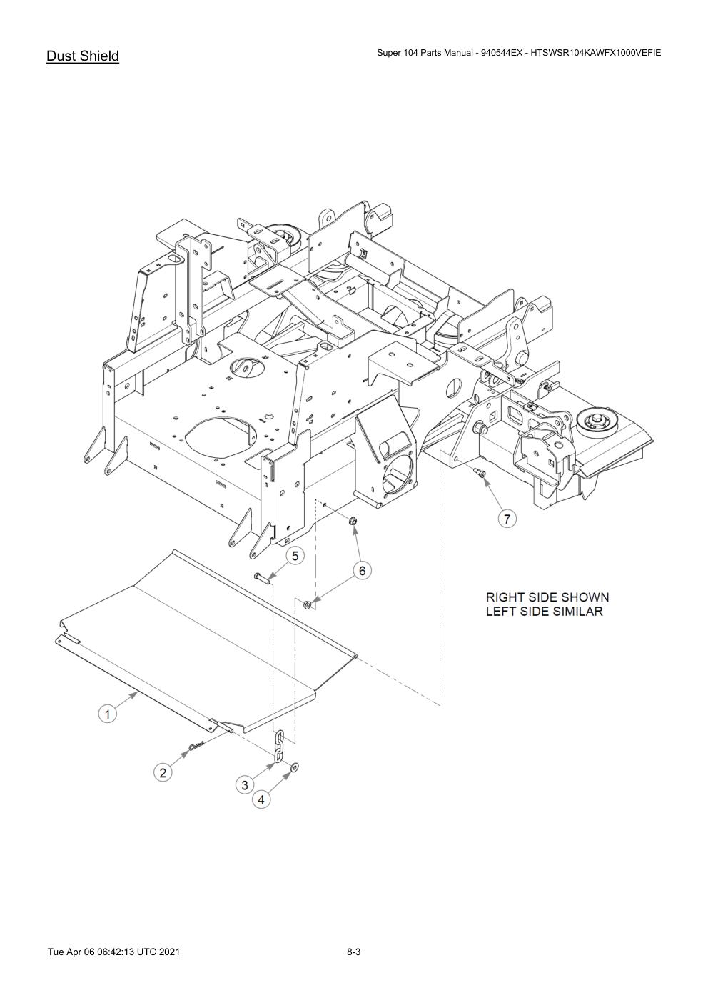 Super 104 Parts Manual - 940544EX - HTSWSR104KAWFX1000VEFIE - Dust Shield diagram