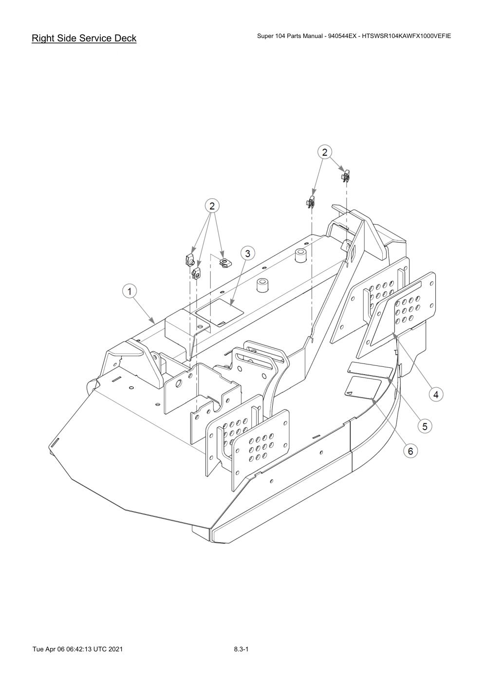 Super 104 Parts Manual - 940544EX - HTSWSR104KAWFX1000VEFIE - Right Side Service Deck diagram