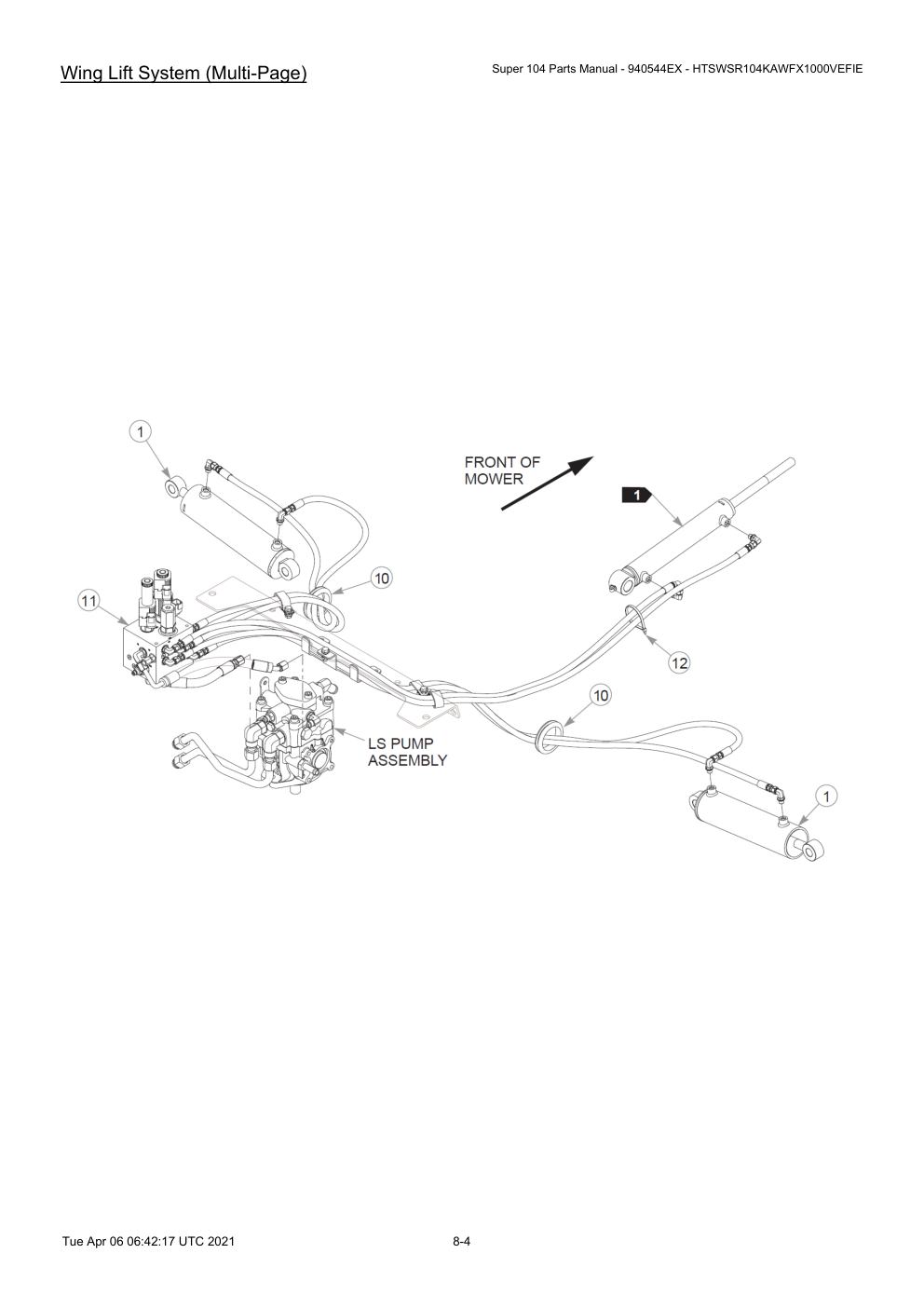 Super 104 Parts Manual - 940544EX - HTSWSR104KAWFX1000VEFIE - Wing Lift System (Multi-Page) diagram