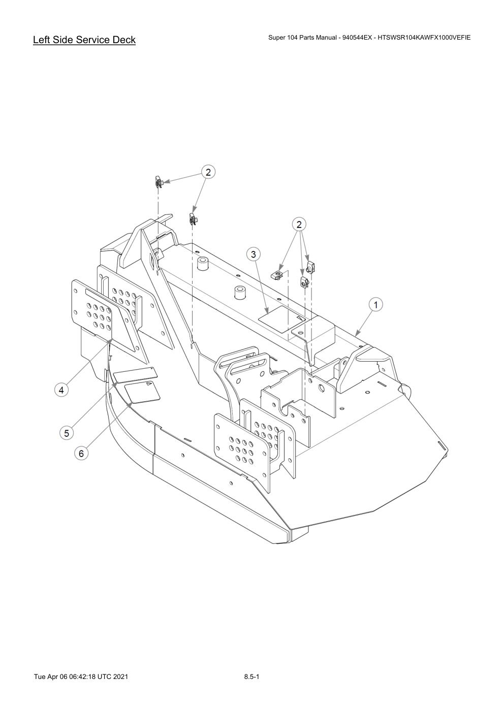 Super 104 Parts Manual - 940544EX - HTSWSR104KAWFX1000VEFIE - Left Side Service Deck diagram