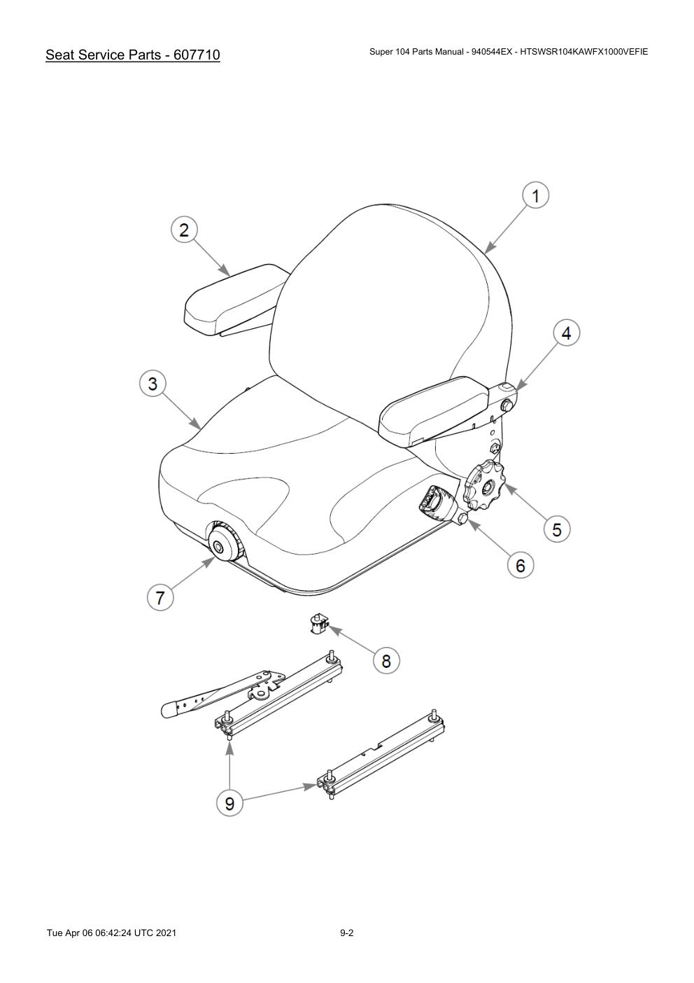 Super 104 Parts Manual - 940544EX - HTSWSR104KAWFX1000VEFIE - Seat Service Parts - 607710 diagram