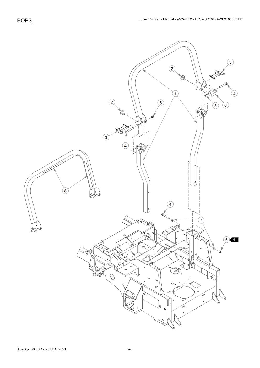 Super 104 Parts Manual - 940544EX - HTSWSR104KAWFX1000VEFIE - ROPS diagram