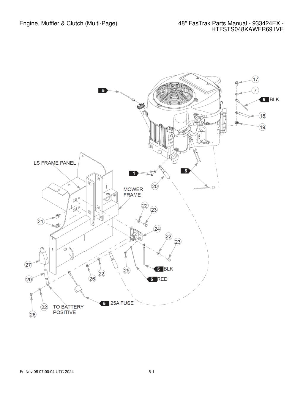 48" FasTrak Parts Manual - 933424EX - HTFSTS048KAWFR691VE - Engine, Muffler & Clutch (Multi-Page) diagram