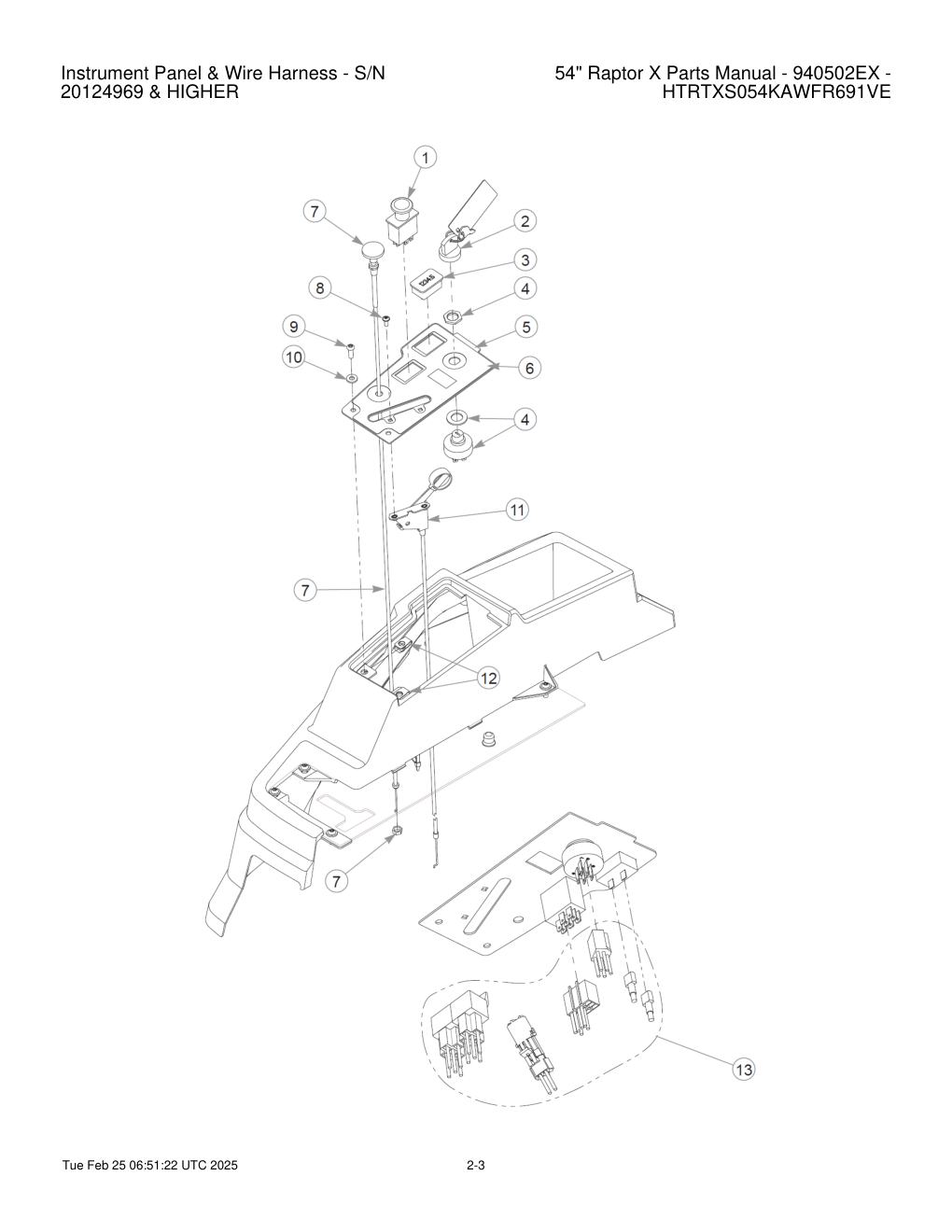 54" Raptor X Parts Manual - 940502EX - HTRTXS054KAWFR691VE - Instrument Panel & Wire Harness - S/N diagram