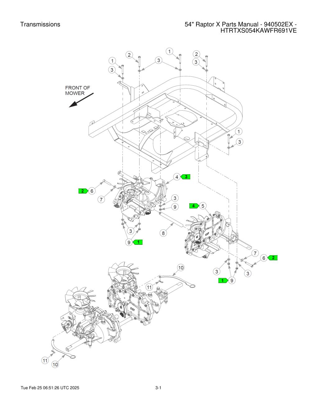 54" Raptor X Parts Manual - 940502EX - HTRTXS054KAWFR691VE - Transmissions diagram