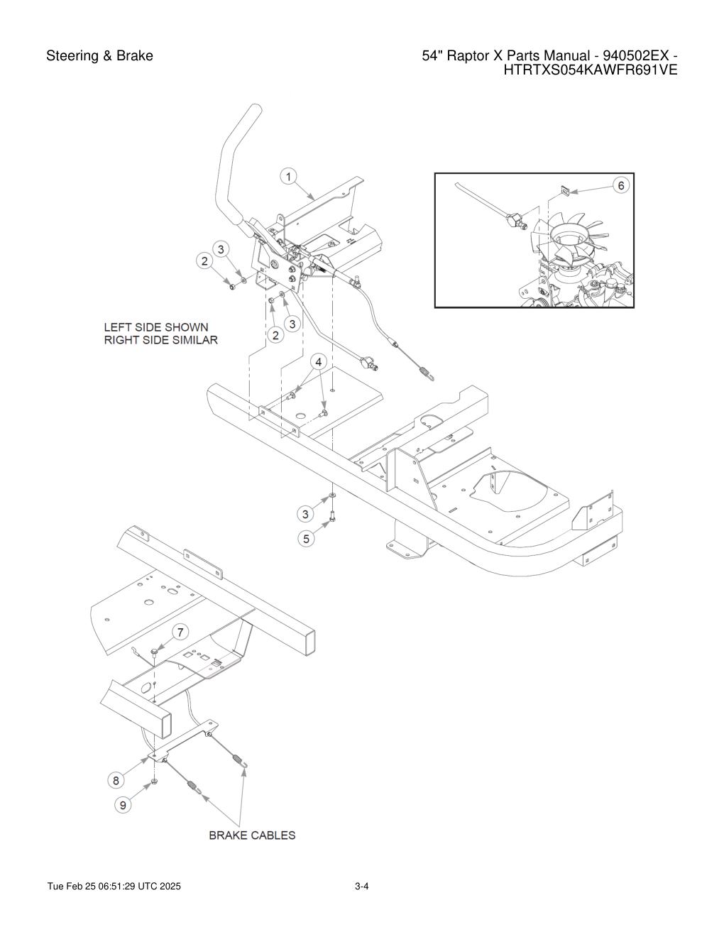54" Raptor X Parts Manual - 940502EX - HTRTXS054KAWFR691VE - Steering & Brake diagram