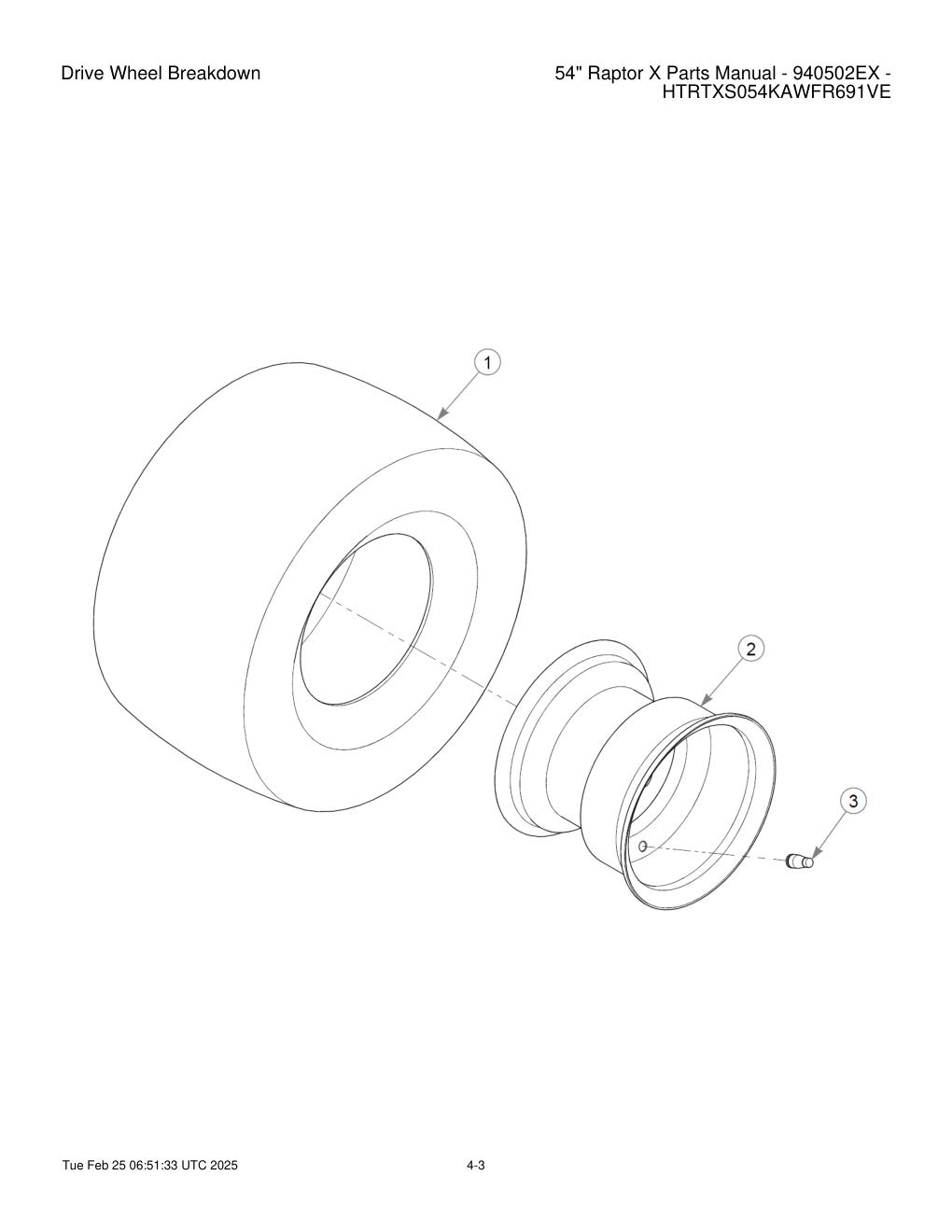 54" Raptor X Parts Manual - 940502EX - HTRTXS054KAWFR691VE - Drive Wheel Breakdown diagram