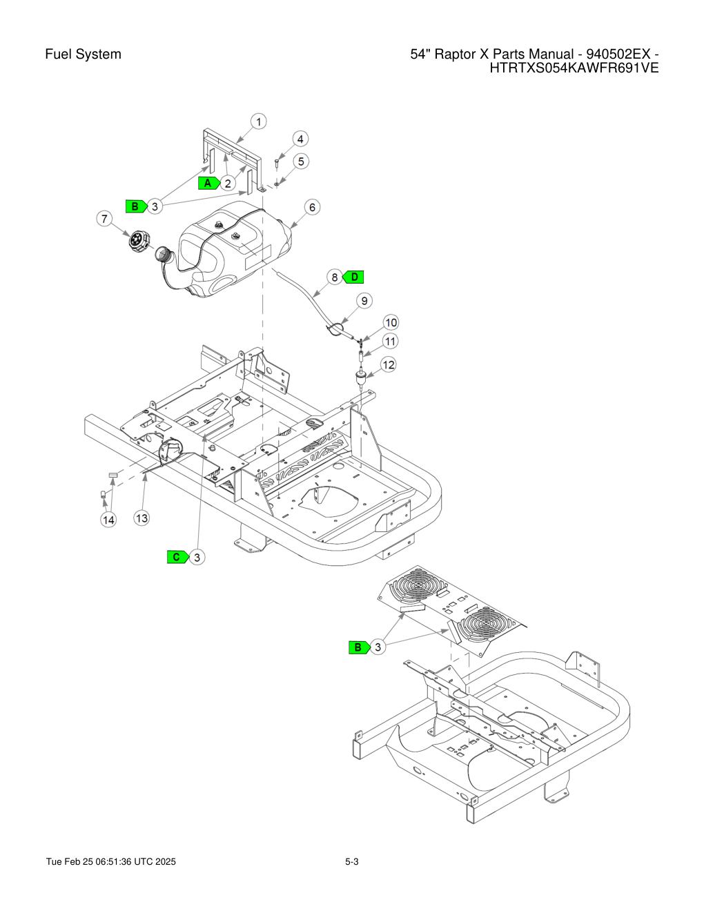 54" Raptor X Parts Manual - 940502EX - HTRTXS054KAWFR691VE - Fuel System diagram