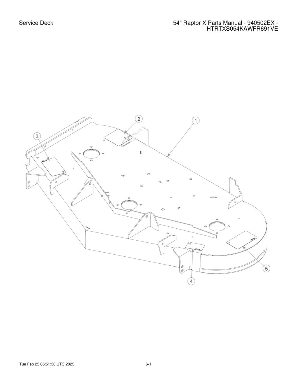 54" Raptor X Parts Manual - 940502EX - HTRTXS054KAWFR691VE - Service Deck diagram
