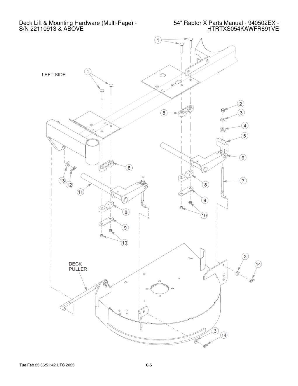 54" Raptor X Parts Manual - 940502EX - HTRTXS054KAWFR691VE - Deck Lift & Mounting Hardware (Multi-Page) - diagram