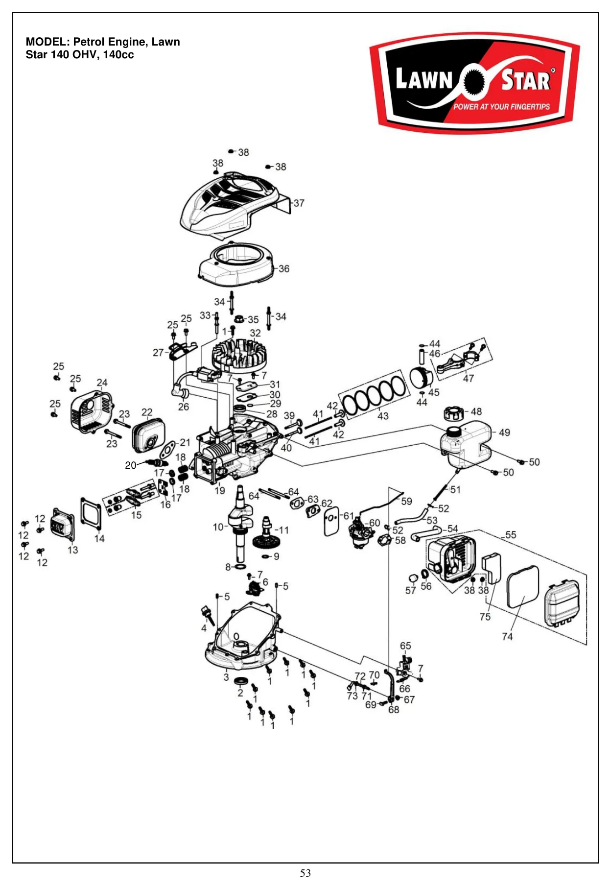 Lawn Star 140 OHV Engine exploded parts diagram