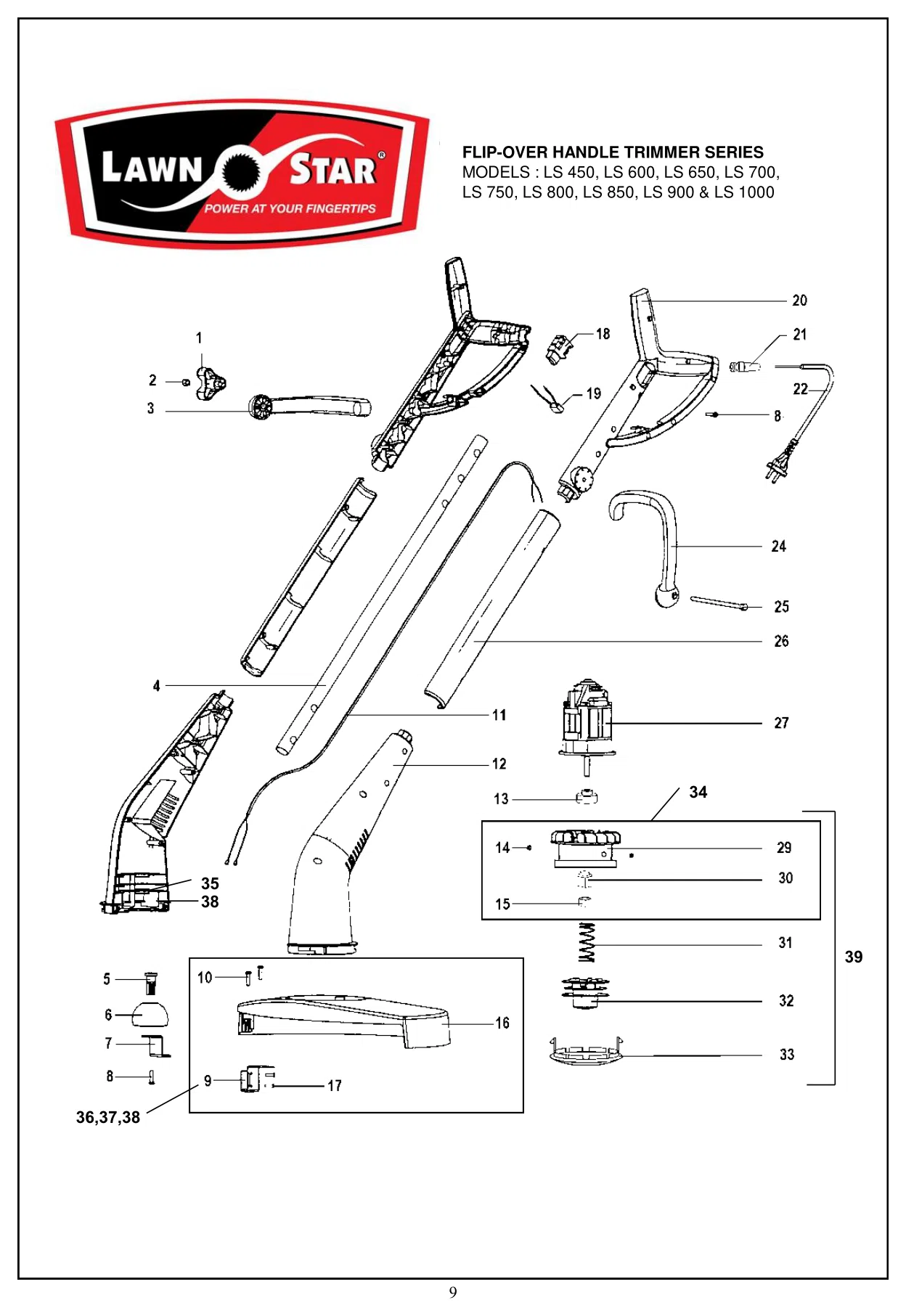 LS 1000 E F/O Handle exploded parts diagram