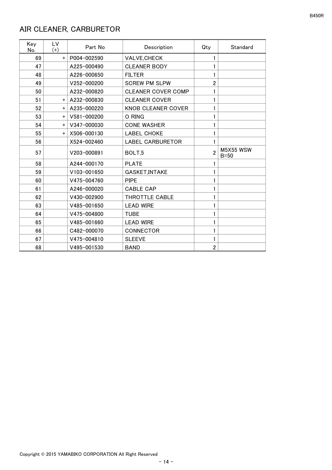 B450R IPL page 16 - AIR CLEANER, CARBURETOR
