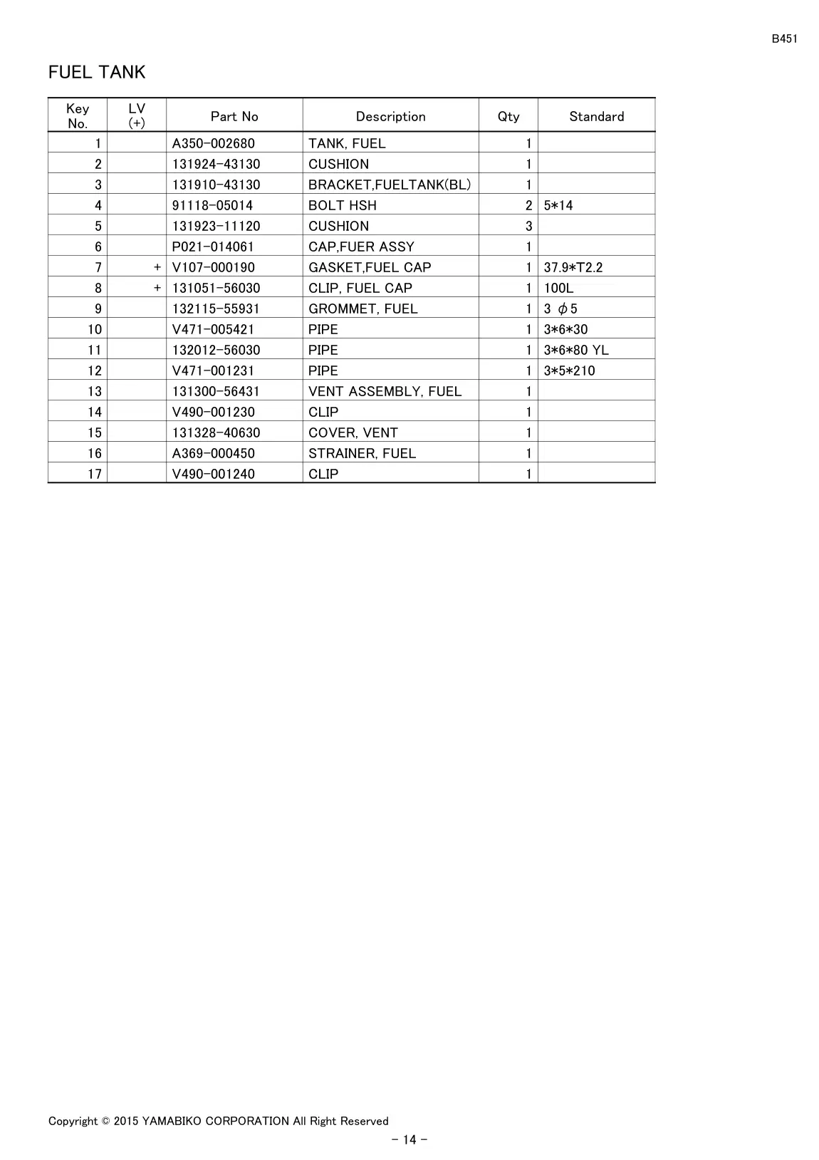 B451 IPL page 16 - FUEL TANK