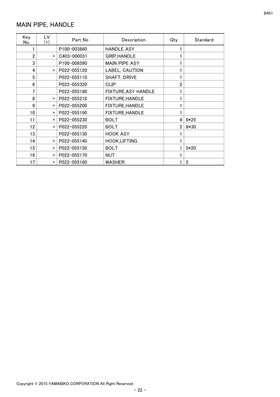 B451 IPL page 24 - MAIN PIPE, HANDLE