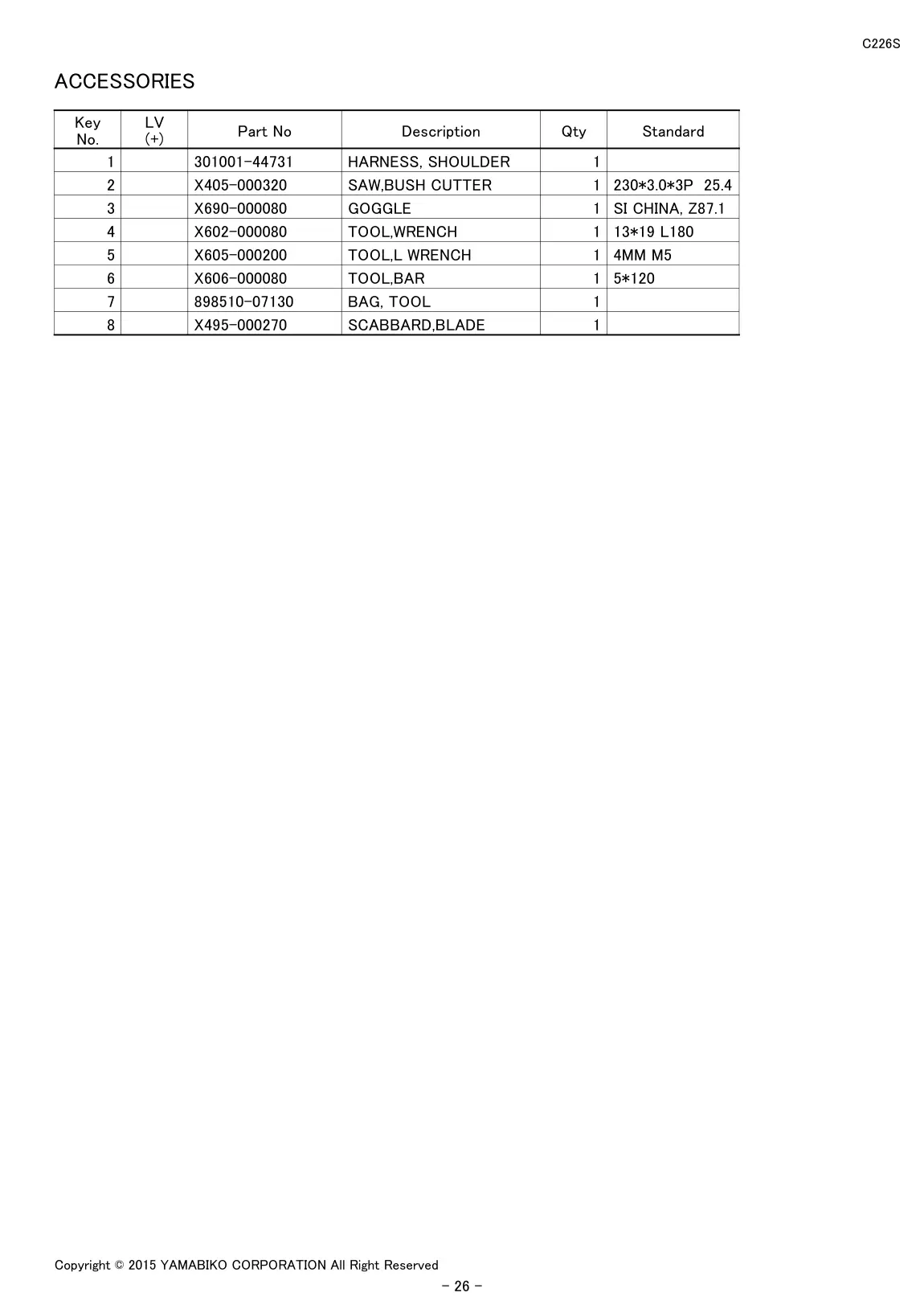 C226S IPL page 28 - ACCESSORIES