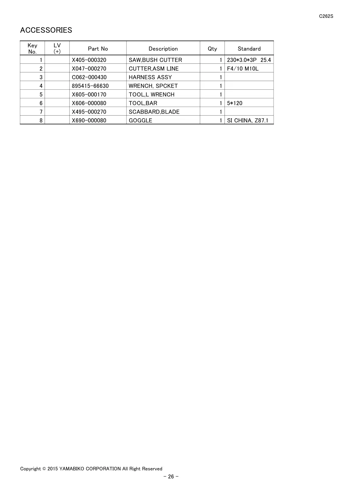 C262S IPL page 28 - ACCESSORIES