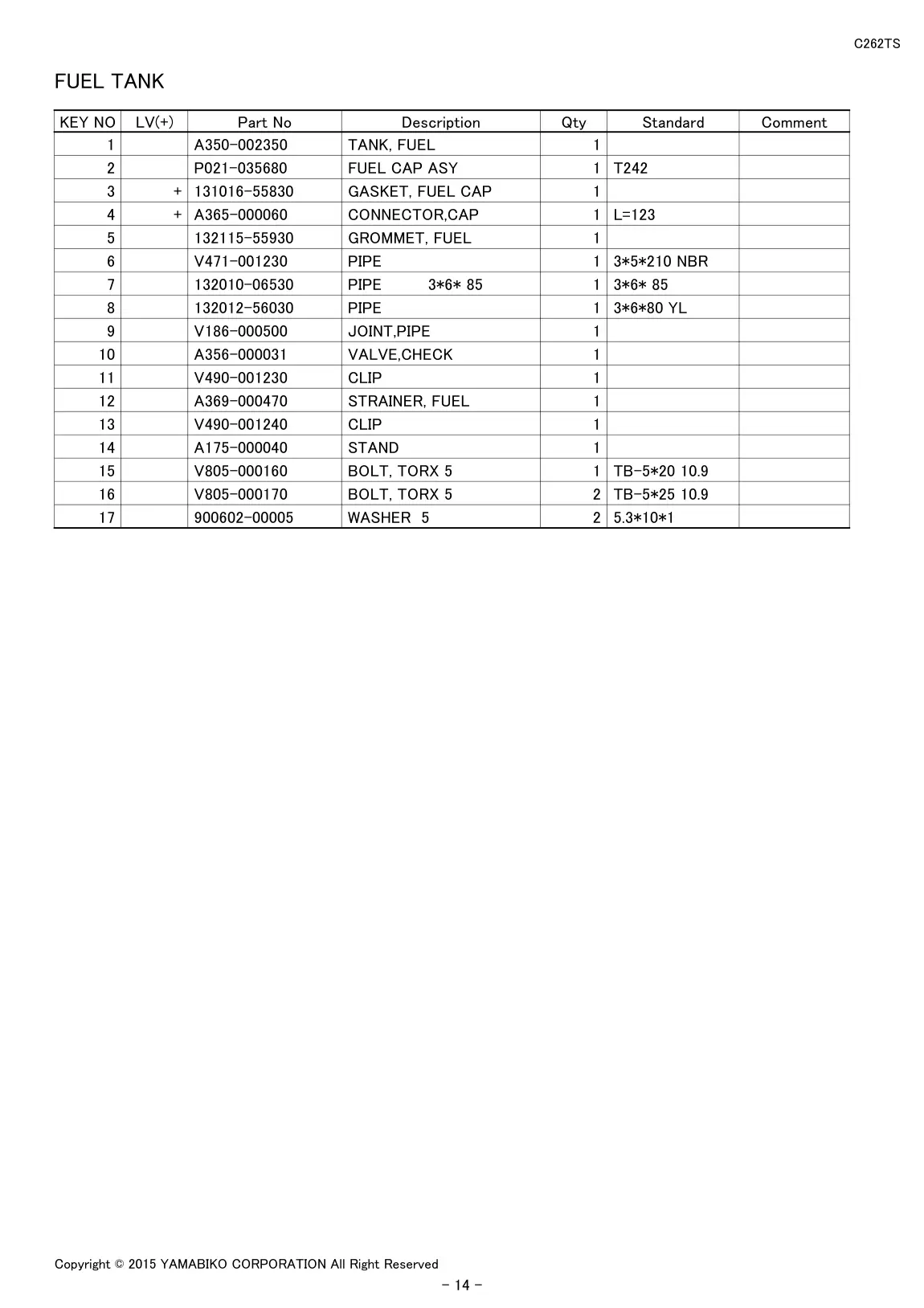 C262TS IPL page 16 - FUEL TANK