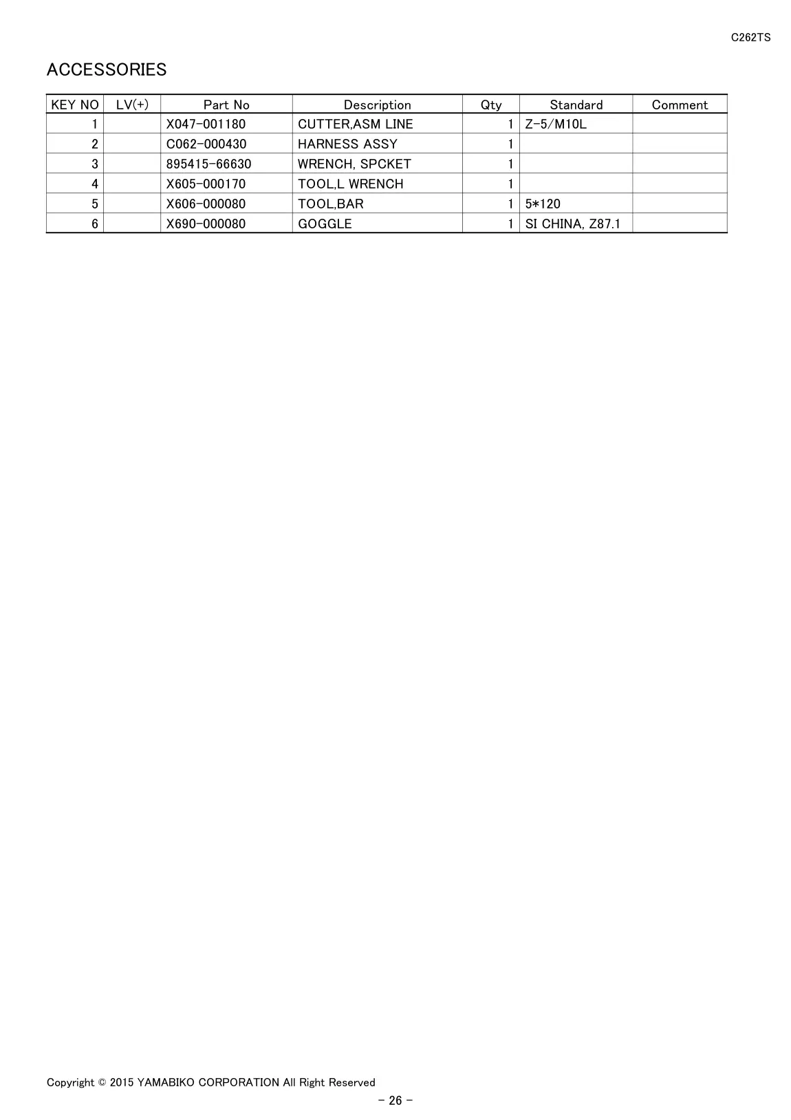 C262TS IPL page 28 - ACCESSORIES