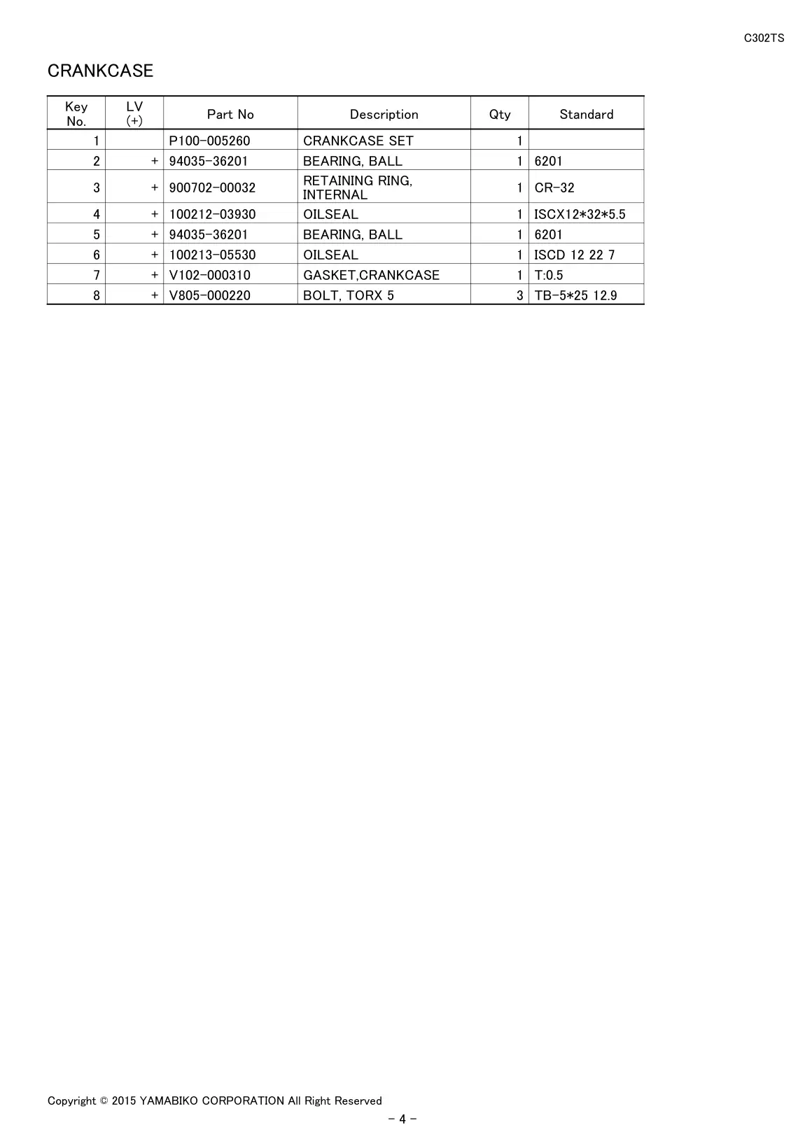 C302TS IPL page 6 - CRANKCASE