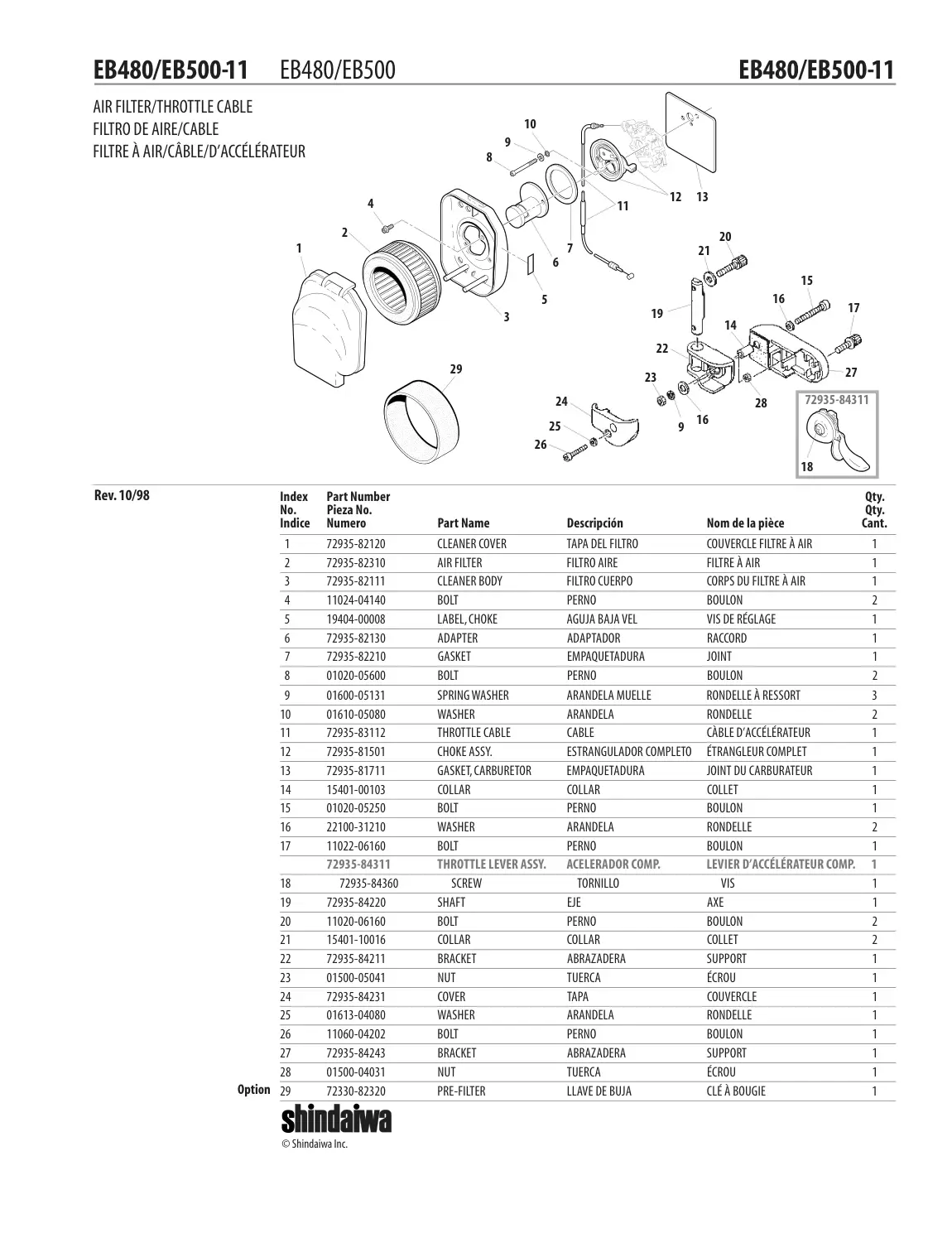 EB480 EB500 IPL page 12 - FILTRE À AIR/CÂBLE/D’ACCÉLÉRATEUR