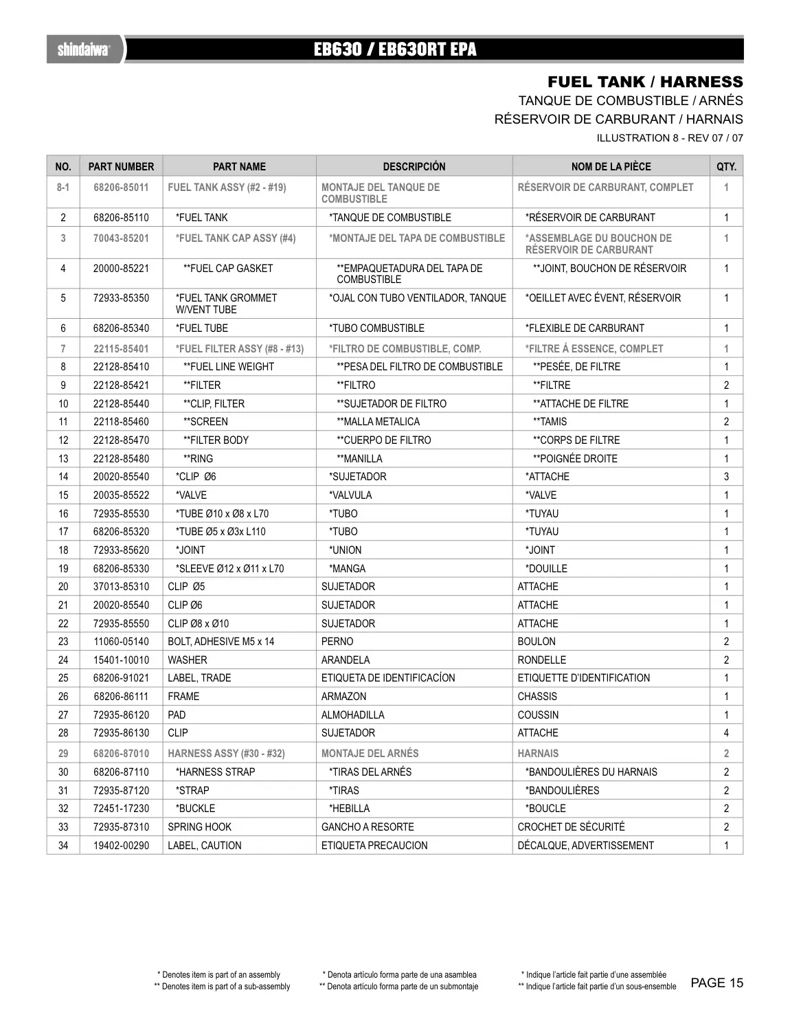 EB630 BLOWER IPL page 15 - ETIQUETA PRECAUCION