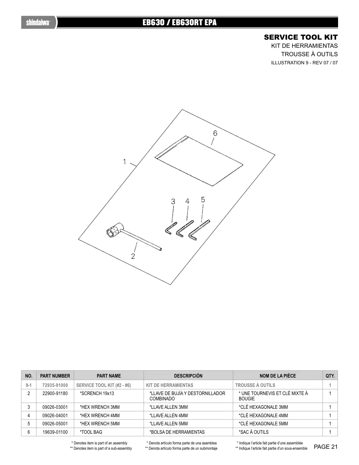 EB630 BLOWER IPL page 21 - ILLUSTRATION 9 - REV 07 / 07