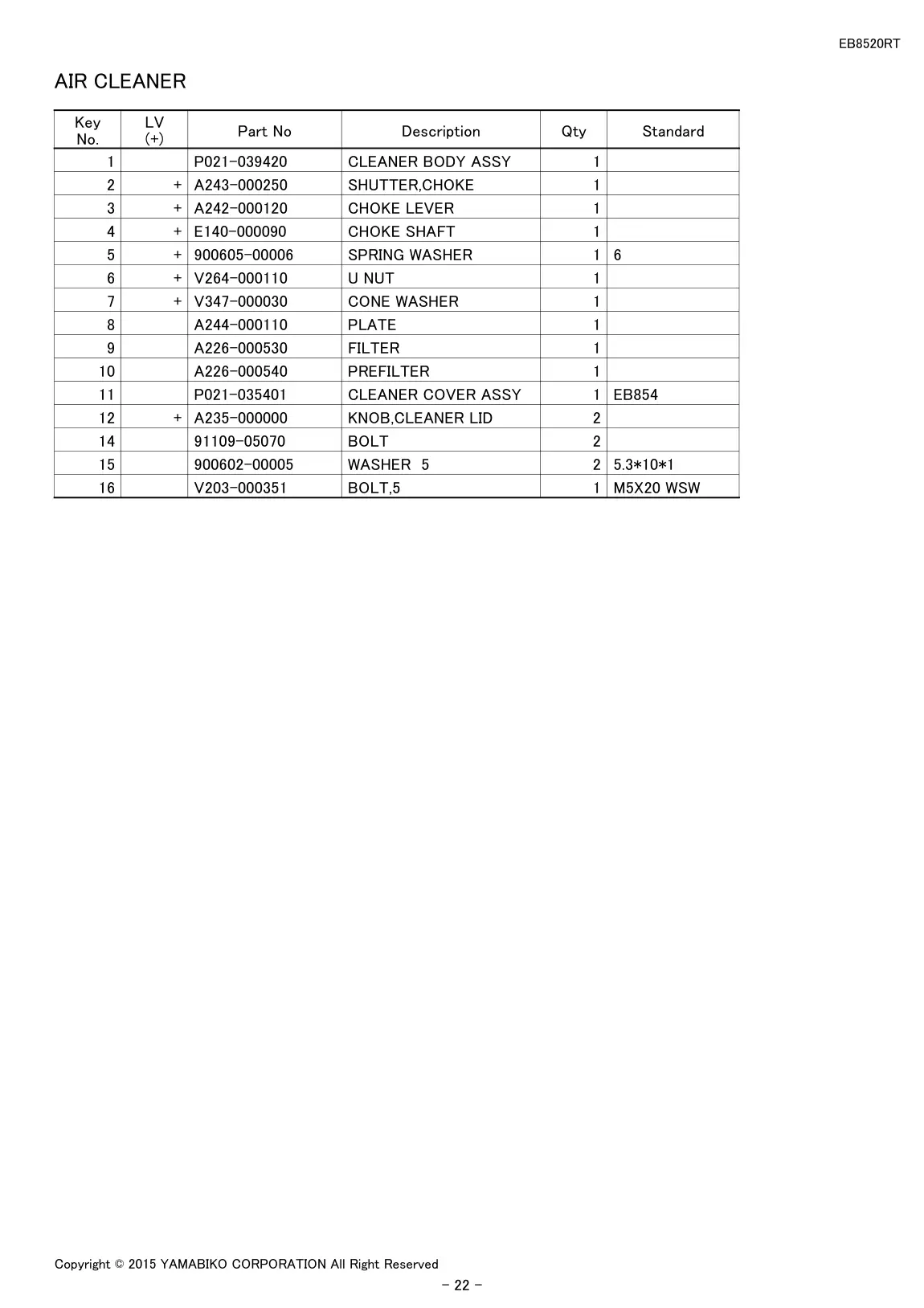 EB8520RT IPL page 24 - AIR CLEANER