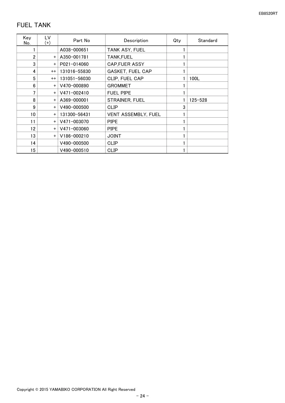 EB8520RT IPL page 26 - FUEL TANK