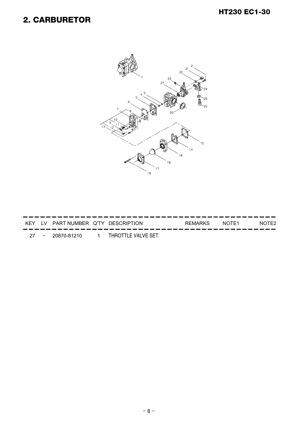 HT230 EC1-30 HT230 EC1-30 IPL page 9 - THROTTLE VALVE SET