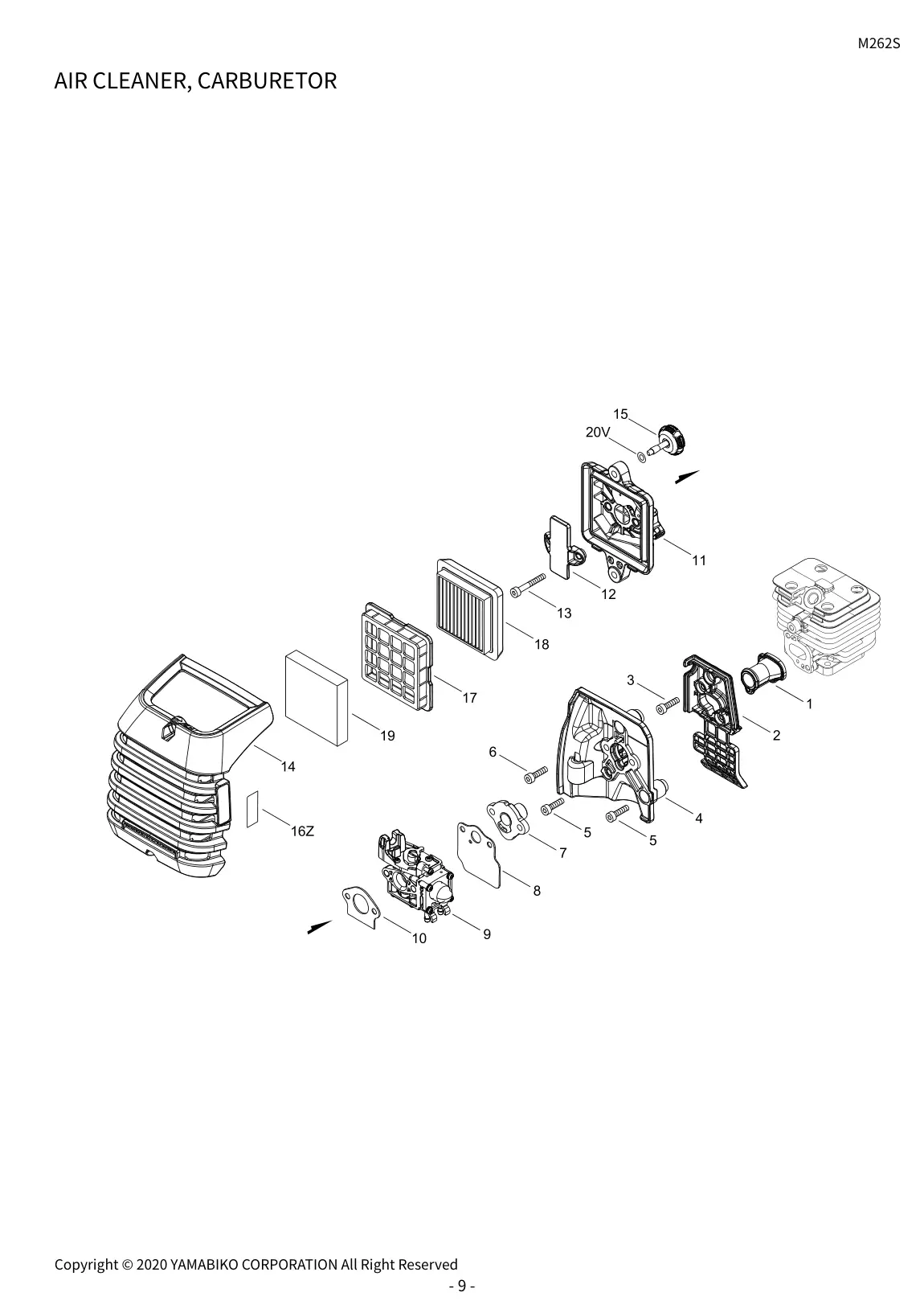 M262S IPL page 12 - AIR CLEANER, CARBURETOR