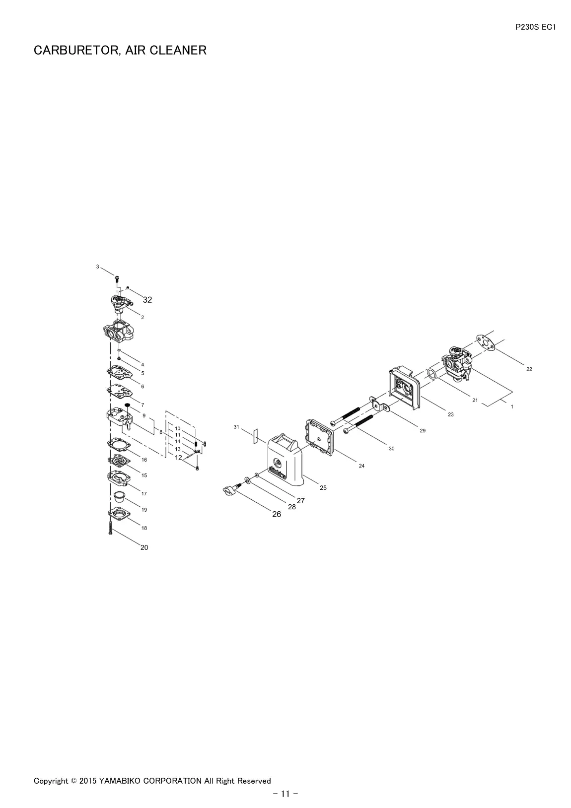 P230S EC1 IPL page 13 - CARBURETOR, AIR CLEANER