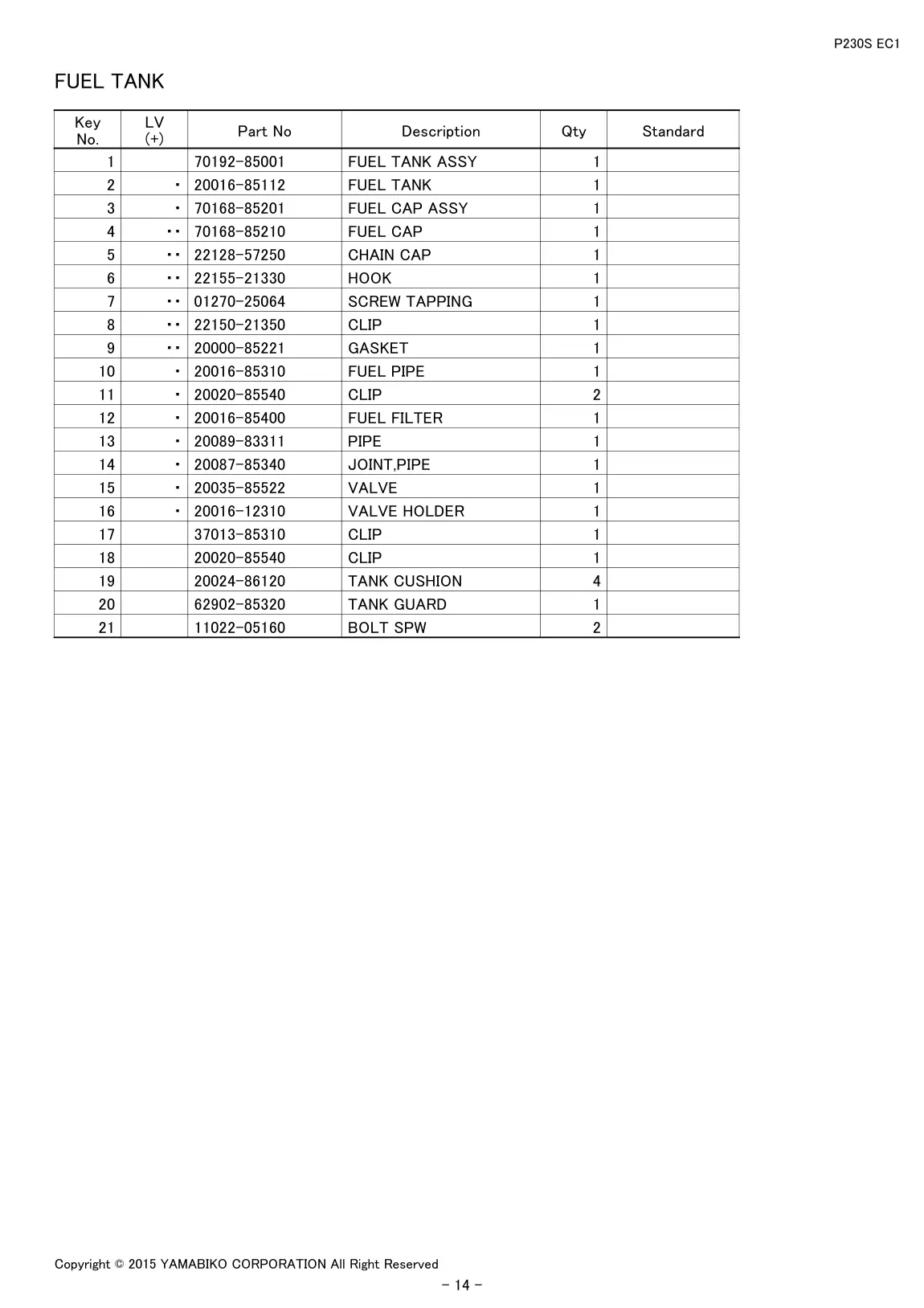 P230S EC1 IPL page 16 - FUEL TANK