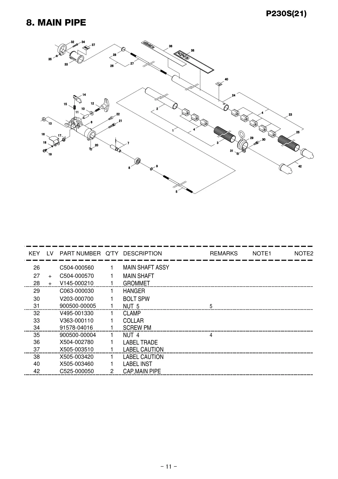 P230S IPL page 12 - CAP,MAIN PIPE