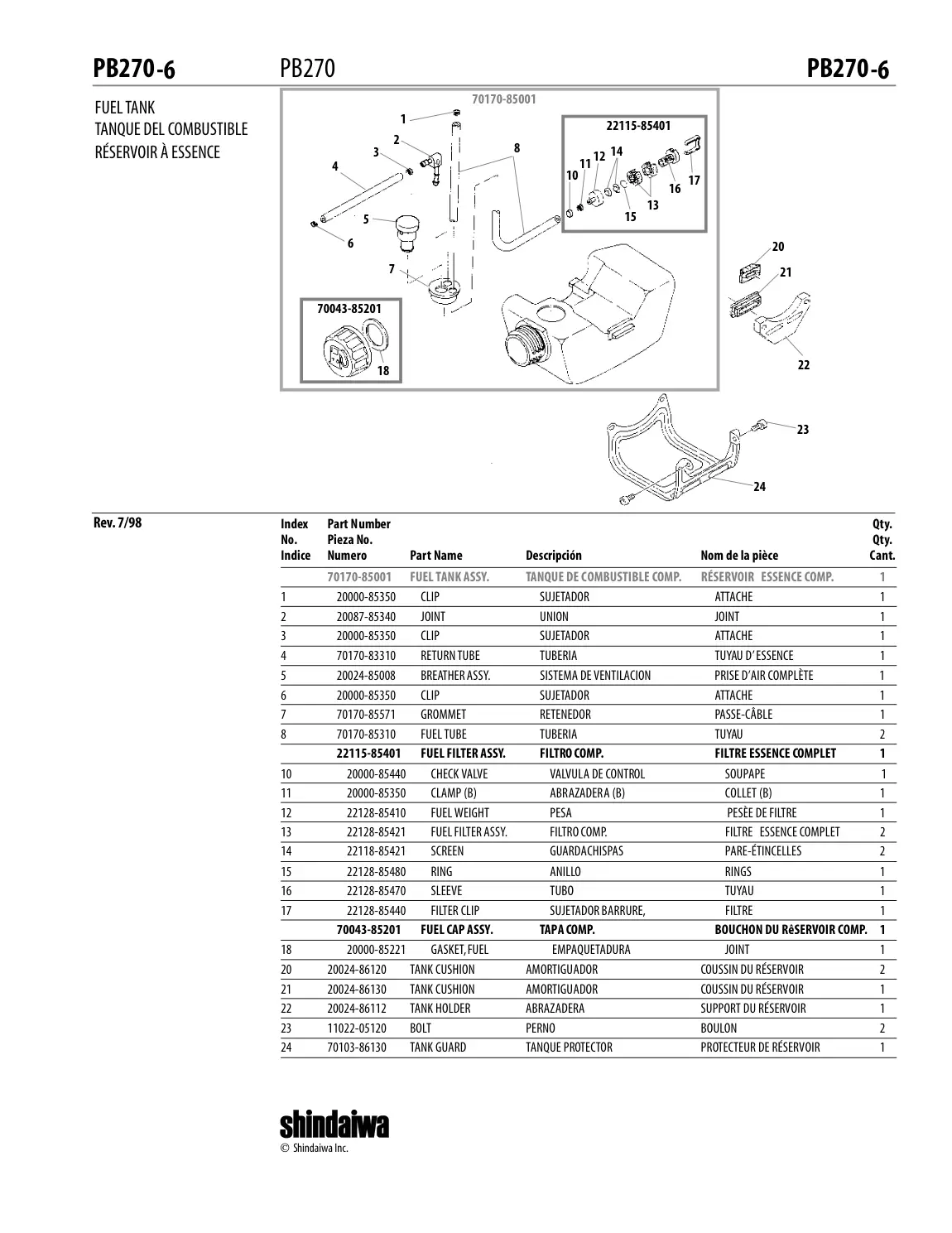 PB270 IPL page 7 - FUEL TANK