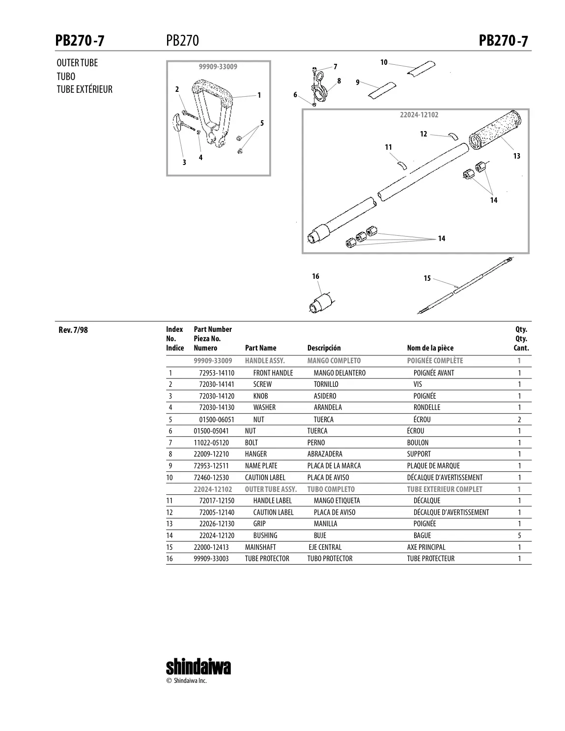 PB270 IPL page 8 - OUTER TUBE