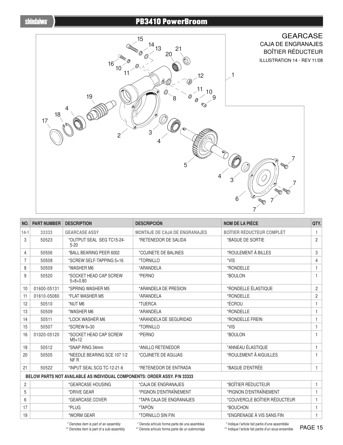 PB3410 IPL page 15 - * ENGRENAGE À VIS SANS FIN